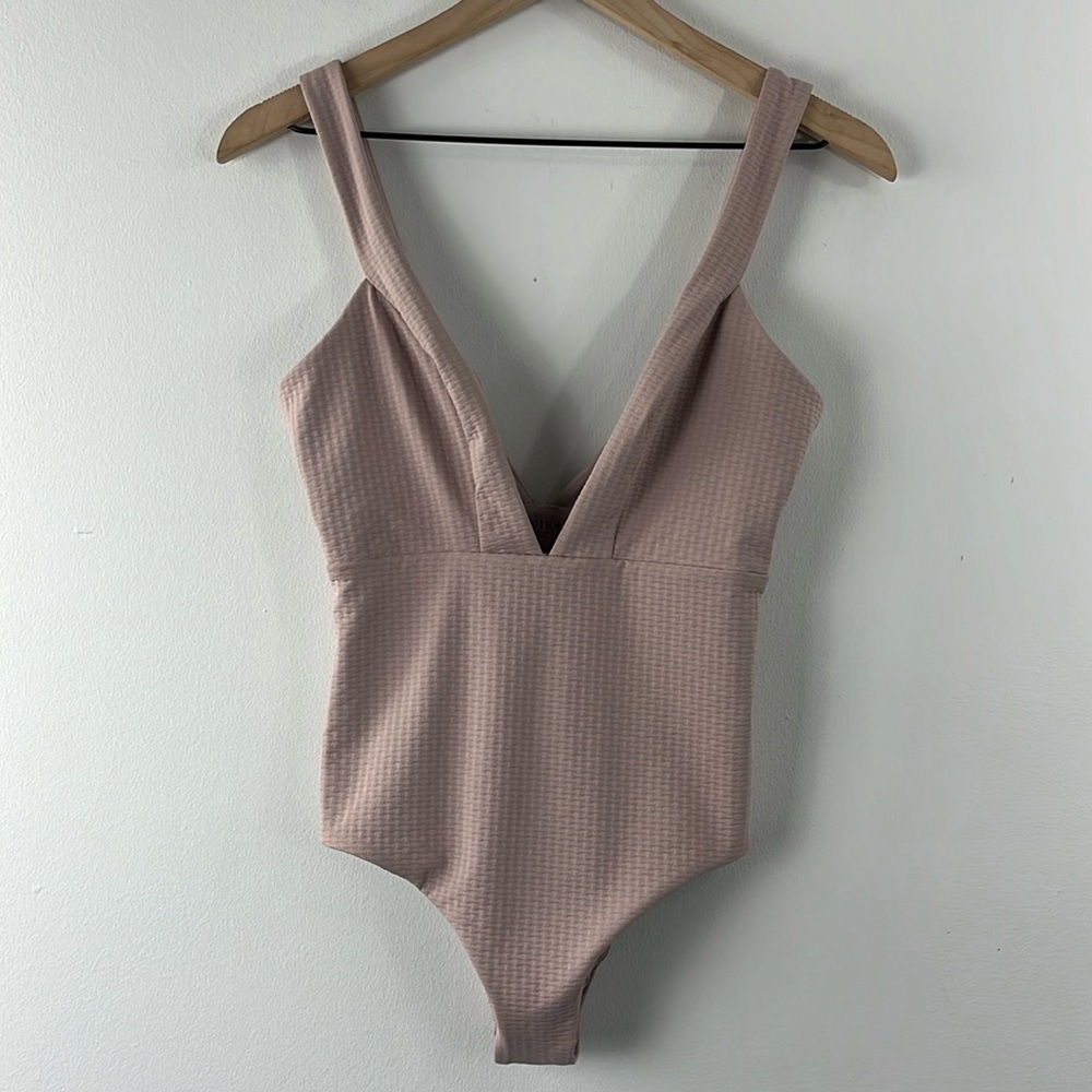 Tavik Luna Pink Textured Bodice One Piece Swimsuit Deep V Neck Womens Size M